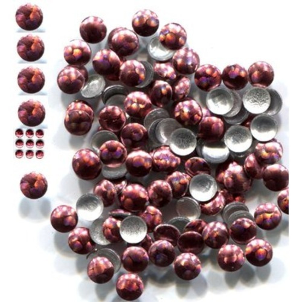 HOLOGRAM Round Nailheads BRICK RED 3mm Hotfix 1 gross